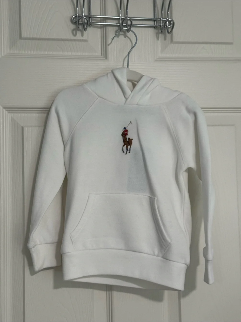 Ralph Lauren White Kids Hoodie with Embroidered Polo Player